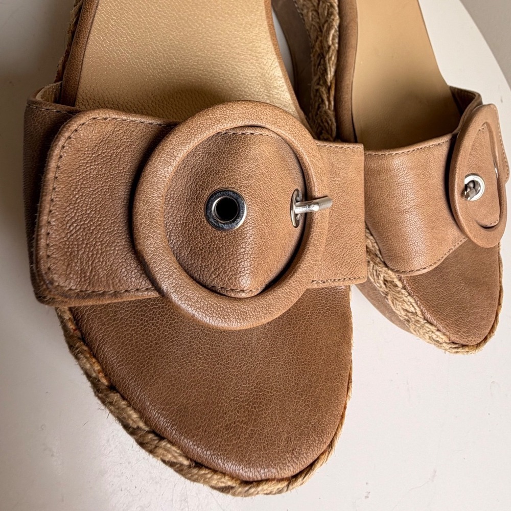 Stuart Weitzman Leather Espadrille Wedge Sandals Tan Ankle Strap Spain 7.5 - Picture 11 of 14